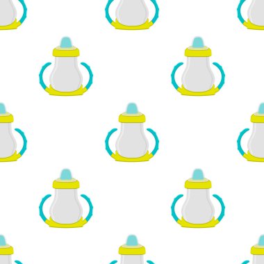 Renkli bebek sütü ve plastik emzik üzerine bir resim. Bebek sütü şişesi, yeni doğan bebeklere tahsilat yapmak için iyi bir emzik. Süt şişesinde emzik, bebek bakım ekipmanı..