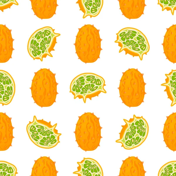 Ilustración Sobre Tema Kiwano Inconsútil Color Grande Patrón Fruta Brillante — Vector de stock