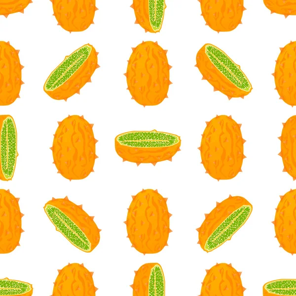 Illustratie Thema Grote Gekleurde Naadloze Kiwano Helder Fruit Patroon Voor — Stockvector
