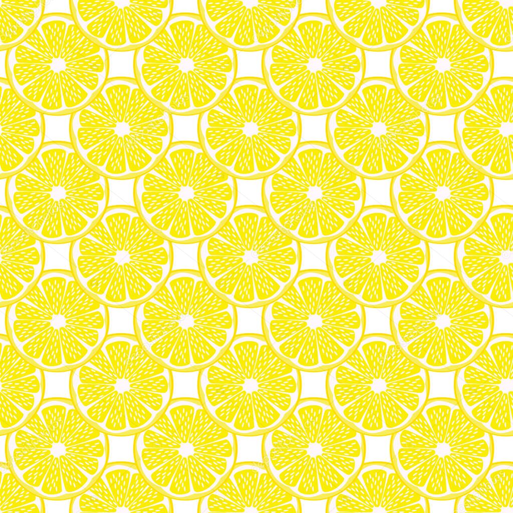 Illustration on theme big colored seamless yellow lemon, bright fruit pattern for seal. Fruit pattern consisting of beautiful seamless repeat lemon. Simple colorful pattern fruit from seamless lemon.