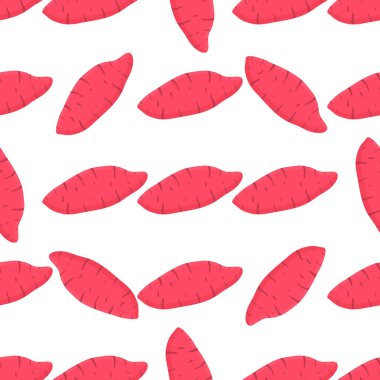 Parlak desenli tatlı patates, fok için sebze yer elması teması. Sebze şablonu çok güzel tatlı patatesten ve bolca yer elmasından oluşuyor. Tatlı patatesten basit renkli sebze deseni..