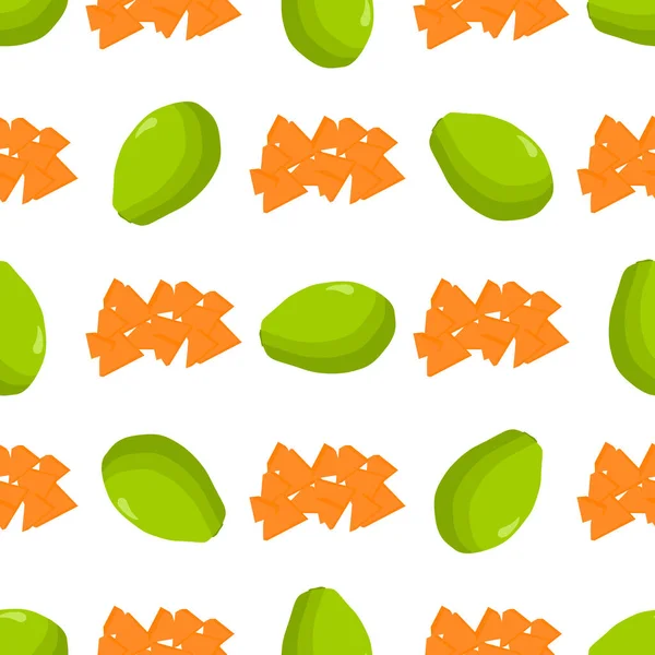 Ilustración Sobre Tema Papaya Inconsútil Color Grande Patrón Fruta Brillante — Vector de stock