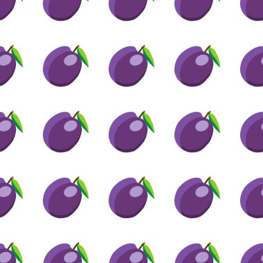 Tema üzerine resim büyük, renksiz mor erik, fok balığı için parlak meyve deseni. Güzel, pürüzsüz tekrar eden eriklerden oluşan meyve deseni. Pürüzsüz eriğin basit renkli desenli meyvesi.