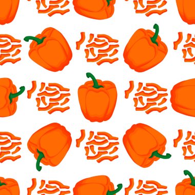 Parlak desenli dolma biber, fok için sebze biberi teması. Sebzeli dolmalık biber deseni, bir sürü kırmızı biber. Capsicum dolma biberinden basit renkli sebze deseni