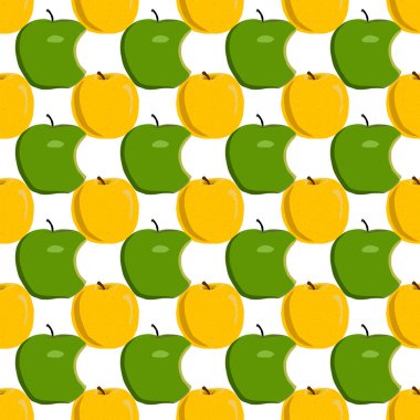Tema üzerine resim büyük renkli dikişsiz elma, fok balığı için parlak meyve deseni. Güzel, pürüzsüz tekrar eden elmadan oluşan meyve deseni. Kusursuz güzellik elmasından basit renkli desenli meyve.