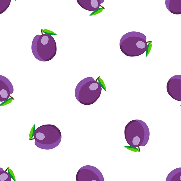 Illustration Theme Big Colored Seamless Purple Plum Bright Fruit Pattern — Stock Vector