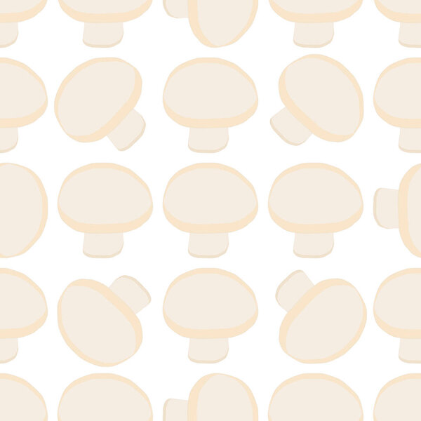 Illustration on theme of bright pattern mushroom, vegetable champignon for seal. Vegetable pattern consisting of beautiful mushroom, many champignon. Simple vegetable pattern from champignon mushroom.