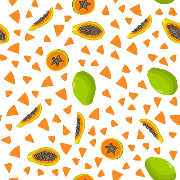 Illustration Tema Stora Färgade Sömlös Papaya Ljus Frukt Mönster För — Stock vektor