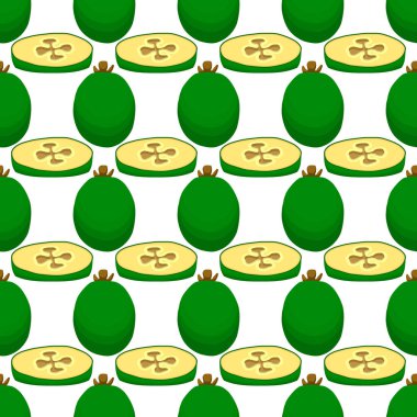 Tema üzerine çizim büyük renkli dikişsiz feijoa, fok balığı için parlak meyve deseni. Güzel, pürüzsüz tekrarlayan feijoa 'dan oluşan meyve deseni. Kusursuz feijoa 'dan basit renkli desenli meyve.