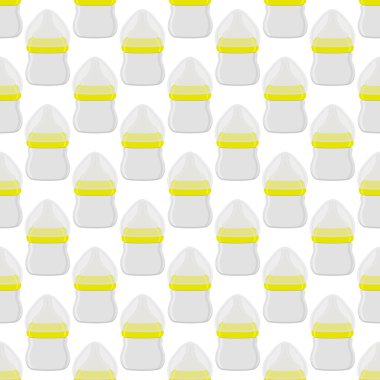 Renkli bebek sütü ve plastik emzik üzerine bir resim. Bebek sütü şişesi, yeni doğan bebeklere tahsilat yapmak için iyi bir emzik. Süt şişesinde emzik, bebek bakım ekipmanı..