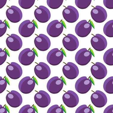 Tema üzerine resim büyük, renksiz mor erik, fok balığı için parlak meyve deseni. Güzel, pürüzsüz tekrar eden eriklerden oluşan meyve deseni. Pürüzsüz eriğin basit renkli desenli meyvesi.