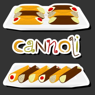 Tema üzerine resim, farklı tipte tatlı waffle Sicilyalı tatlı cannoli, ricotta peyniri ile doldurulmuş waffle çıtır pipet, vanilyalı wafer cannolo ve çikolatalı krema.