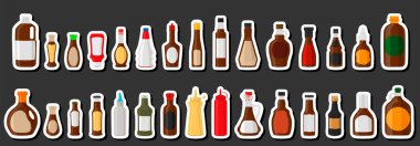 Tema üzerine illüstrasyon büyük cam şişeler sıvı çikolata şurubu, çikolata şurubundan oluşan şişeler, başlıklar için boş etiketler, şişelerde plastik tıpalı çikolata şurubu