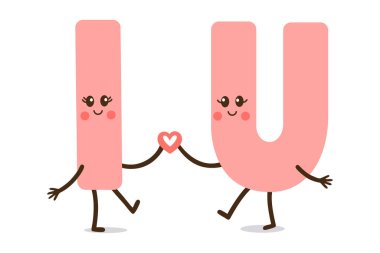 Sevgi, dostluk ve sevgililer günü konseptiyle el ele tutuşmanın şirin çizgi film tasviri.