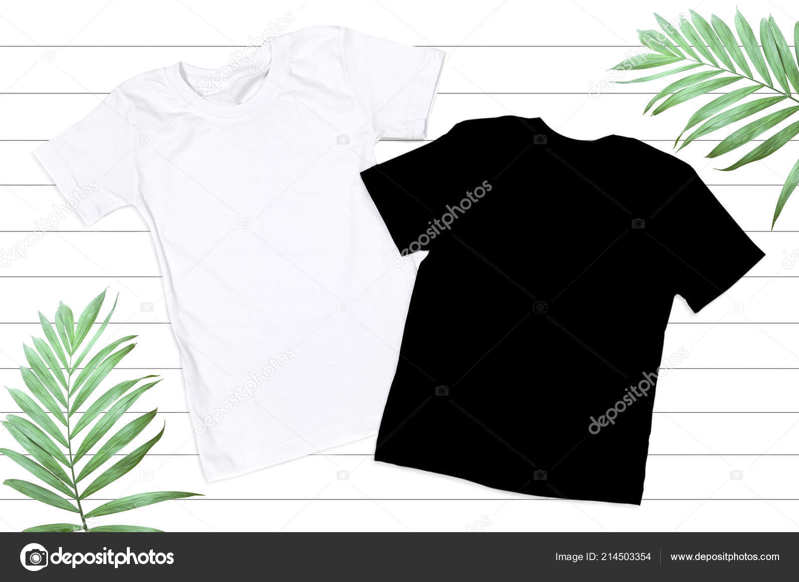 Download Black White Unisex Tshirt Mockup Flat Lay White Wooden Background Stock Photo Image By C Flipper1971 214503354
