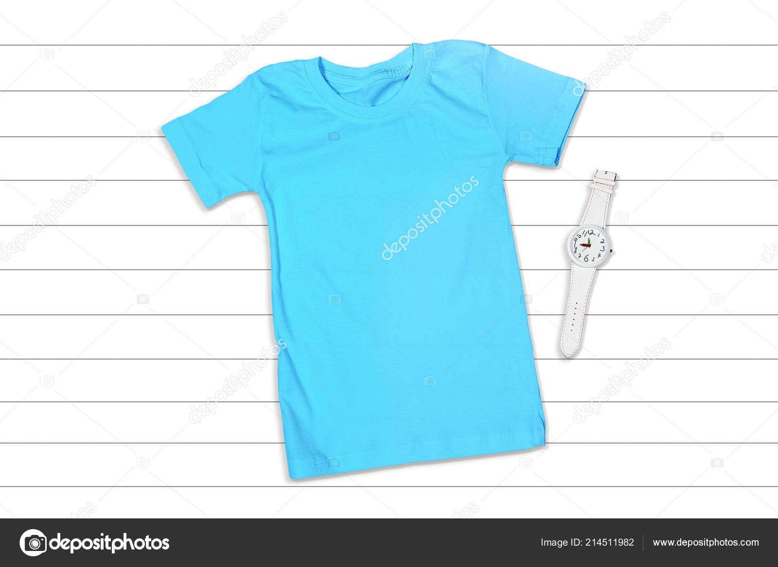 Download Blue Short Sleeve Shirt Mockup White Wooden Background Flat Lay Stock Photo Image By C Flipper1971 214511982