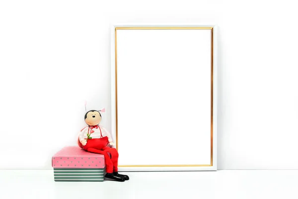 A4 Art Frame Mockup on Table With Toy, A4 Vertical Nursery Wall Art Mock Up