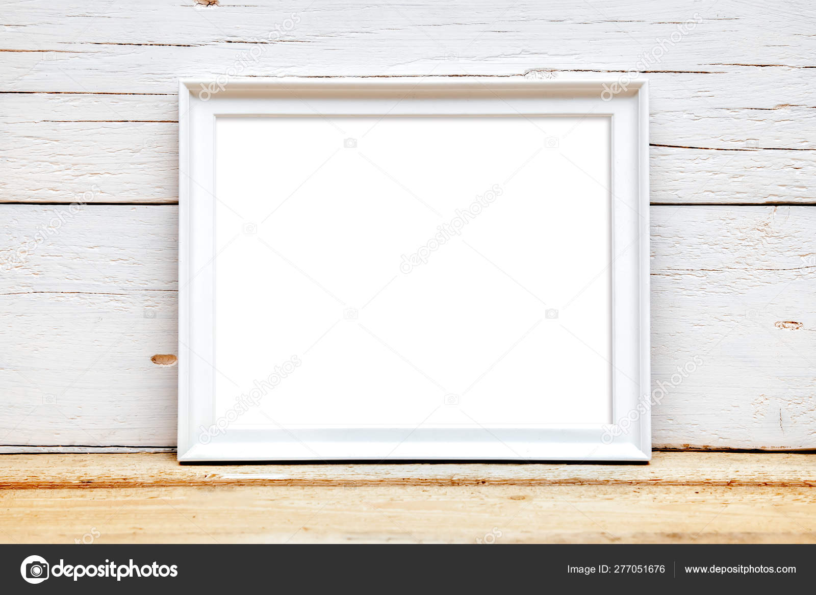 White Wooden Frame Mockup Styled Mockup On Wood Background Hor