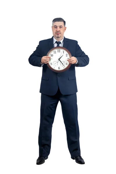 Conceptual image of a man with a big clock - time reminder, business, time management, time tracking, time is money