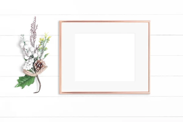 Rose gold horizontal frame on white background - Mockup for your design
