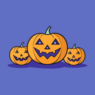 Cadılar bayramı balkabağı fenerleriyle koyu mavi arka plan. Yapay zeka üretildi. Vektör simgesi