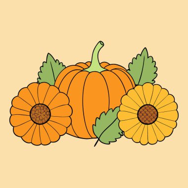 Tığ işi Balkabakları ve Ayçiçekleri Sonbahar Durgun Hayatı. Yapay zeka üretildi. Vektör simgesi