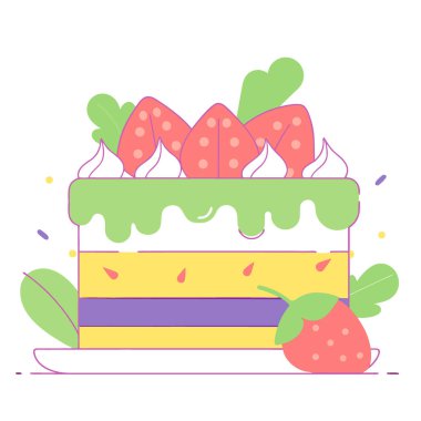 Yeşil çay aromalı kirazlı çilekli tatlı. Yapay zeka üretildi. Vektör simgesi