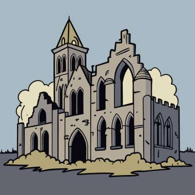 Terk edilmiş Gotik Kale Kilisesi 'ni yok edin. Korkunç bir şey. - Evet. Yapay zeka üretildi. Vektör simgesi