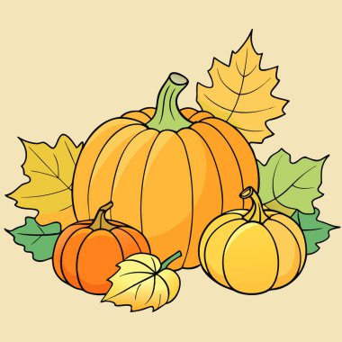 Sonbahar hasadı kabak ve yapraklı kabak. Yapay zeka üretildi. Vektör simgesi