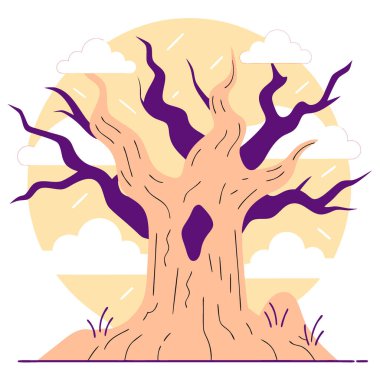 Beyaz ya da şeffaf, yapraksız, yaşlı ürkünç ağaç. Yapay zeka üretildi. Vektör simgesi