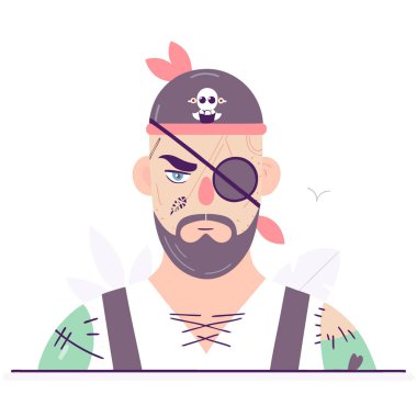 Close up of man'S face with Halloween pirate costume makeup. AI generated. Vector icon