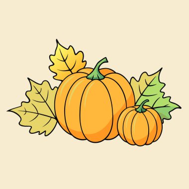 A watercolor painting of pumpkins and leaves with a fall theme. AI generated. Vector icon