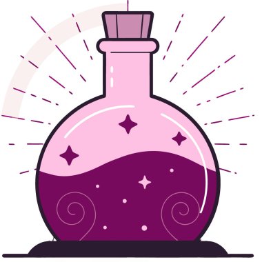 Glowing purple magic potion isolated on transparent background. AI generated. Vector icon