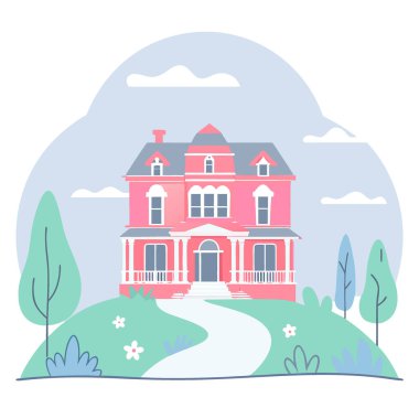 Üç katlı Viktorya Malikanesi 'ne çıkan toprak yolda yapay zeka üretildi. Vektör simgesi