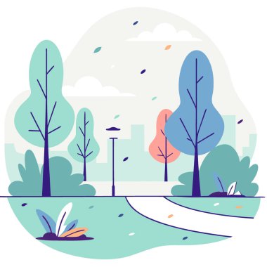 Güz parkındaki güzel sarı, kırmızı ve turuncu yapraklar. Yapay zeka üretildi. Vektör simgesi