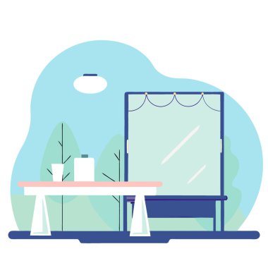 Boş ahşap masa ve ürün yerleştirme için arka planda bulanık restoran. Yapay zeka üretildi. Vektör simgesi