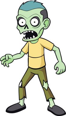 Çok korkunç bir zombi şeffaf bir arkaplandan saldırmaya hazır. Yapay zeka yapay zeka üretildi. Vektör simgesi