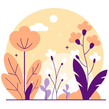 Sihirli dünyadaki gizemli çiçek göletli peri bahçesi manzarası. Yapay zeka üretildi. Vektör simgesi