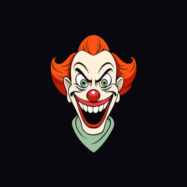 Şeytani korkunç palyaço gülümserse yakın plan portresi. Siyah arka planda izole edilmiş. Yapay zeka üretildi. Vektör simgesi