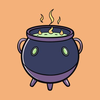 Büyücülük ve fantezi temalar için geleneksel yan kolları olan mistik siyah kazan. Yapay zeka üretildi. Vektör simgesi