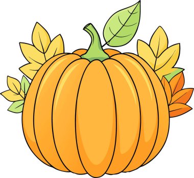 Suluboya Sonbahar Balkabağı Clipart. Sonbahar Yaprakları. Şeffaf arkaplanda izole edilmiş. Yapay zeka üretildi. Vektör simgesi