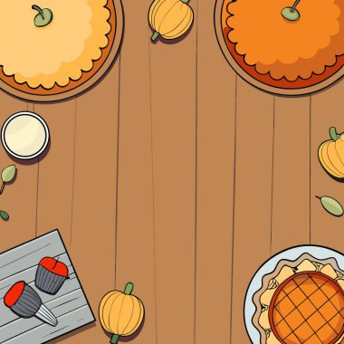 Şükran Günü geçmişi. Elmalı ve balkabaklı turtadan siyah masa dekorasyonu. Tarçın... yapay zeka üretildi. Vektör simgesi