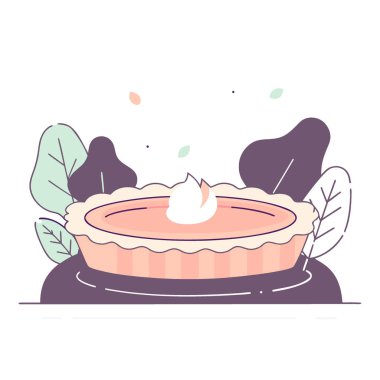 Kremalı kabak turtası. Cadılar Bayramı ve Şükran Günü tatlıları beyaz şeffaf arka planda yapay zeka tarafından izole edildi. Vektör simgesi