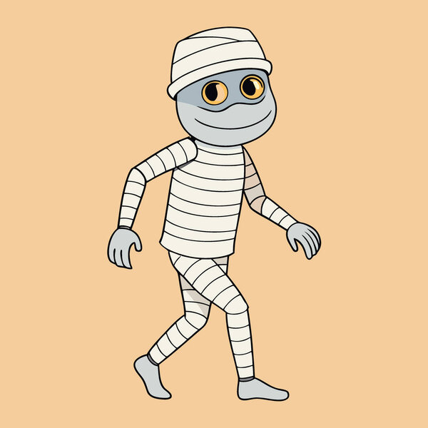 Студия сняла портрет ходячей страшной позы мумии. Хэллоуинская косплей, как карабкающаяся игра. Изолирована. ИИ генерируется. Значок вектора