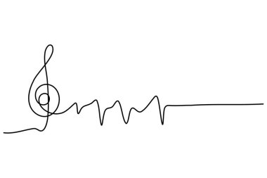 Music Note simgesi sürekli bir çizgi çizimi ve minimalist stil ana hatlı vektör illüstrasyonunu izole eder