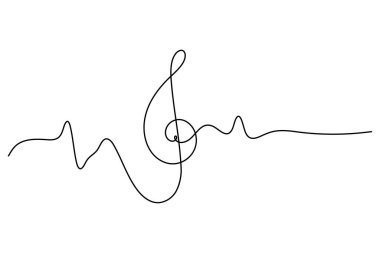 Music Note simgesi sürekli bir çizgi çizimi ve minimalist stil ana hatlı vektör illüstrasyonunu izole eder