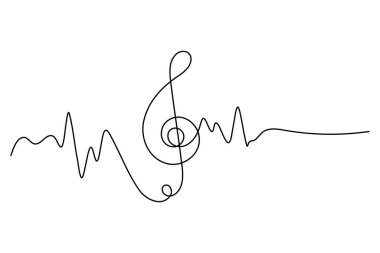 Music Note simgesi sürekli bir çizgi çizimi ve minimalist stil ana hatlı vektör illüstrasyonunu izole eder