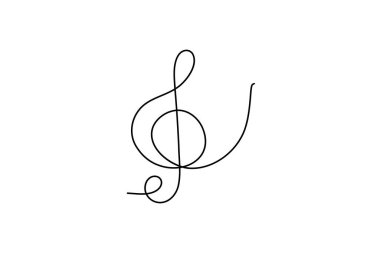 Music Note simgesi sürekli bir çizgi çizimi ve minimalist stil ana hatlı vektör illüstrasyonunu izole eder