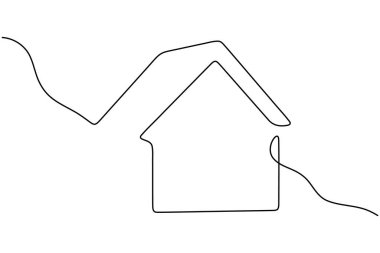 El çizimi ev kesintisiz bir çizgi çizimi ve minimalist stil ana çizim vektör illüstrasyonunu izole eder