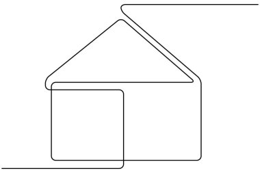 El çizimi ev kesintisiz bir çizgi çizimi ve minimalist stil ana çizim vektör illüstrasyonunu izole eder